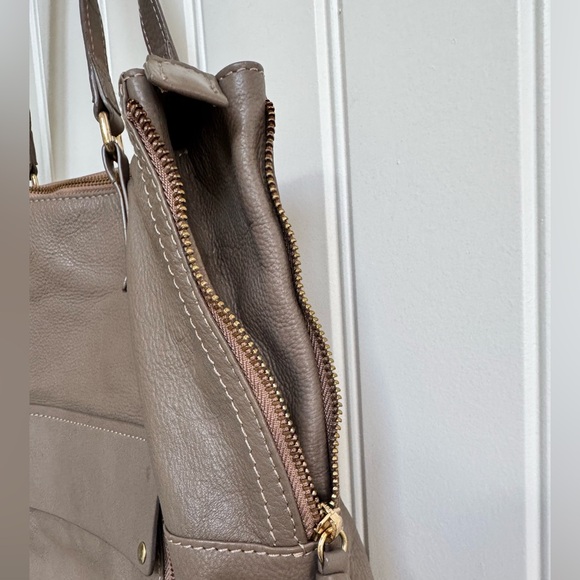 Kooba Everette Taupe Soft Leather Tote Handbag w Front Pocket. 16” by 13” by 3” - Picture 4 of 10